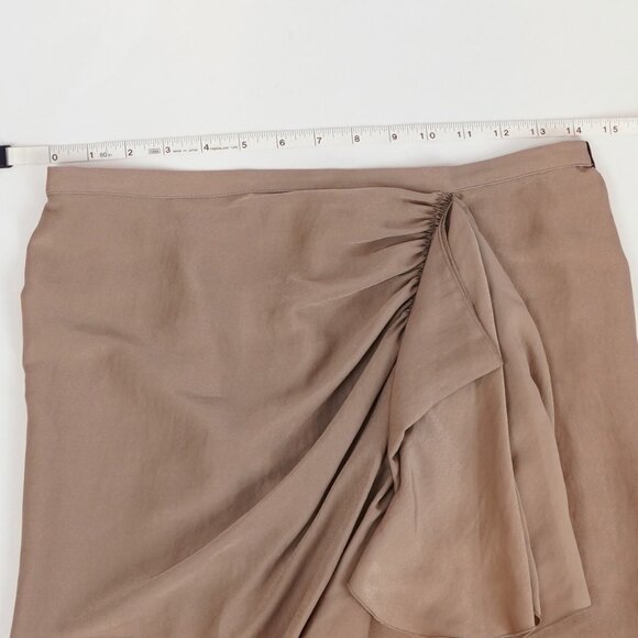 BCBGMaxAzria Stella Asymmetrical Gathered Midi Skirt in Beige Satin - Small - Picture 5 of 6